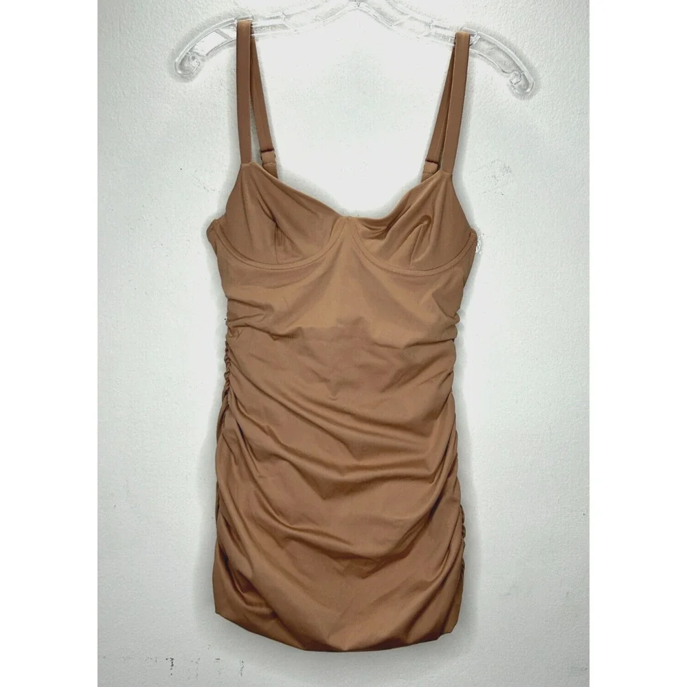 NWT Skims Sienna Tan Sculpting Ruched One Piece Bathing suit Swim Dress Small